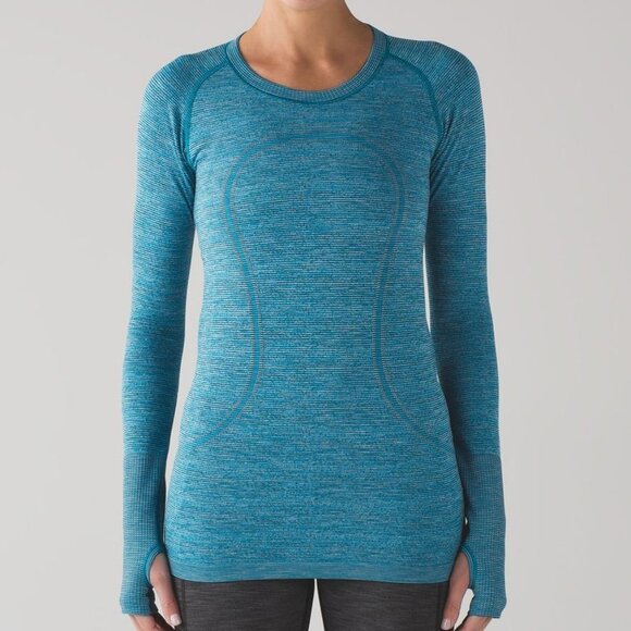 Lululemon Swiftly Tech Long Sleeve Crew Indian Ocean/Black Colour Size 4 - Picture 1 of 7